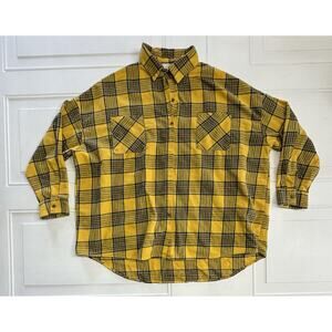 Anthropologie Paper Crane Women’s Oversized Shirt Yellow Plaid Top One Size
